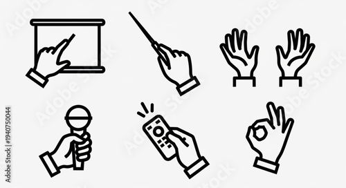Collection of hand gesture icons for presentations and communication.