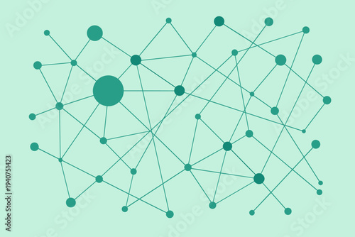 Abstract network of interconnected dots and lines on a light green background