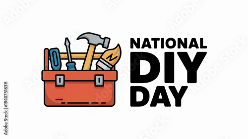 National diy day illustration with toolbox and tools on white background for crafting and home improvement