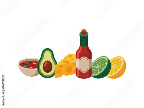 Assorted condiments and fresh ingredients for.