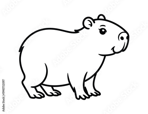 Capybara rodent stands sideways looking toward.