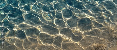 Sunlight reflections on clear blue green water surface creating beautiful abstract patterns.