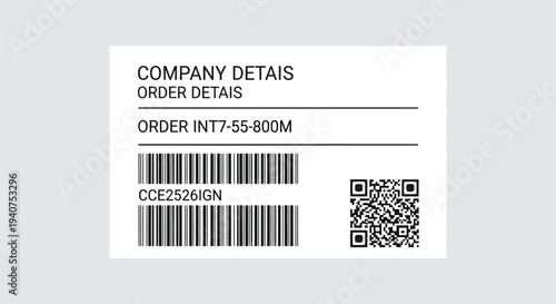 A shipping label displays company details, order information, and various machine-readable codes on a white background.