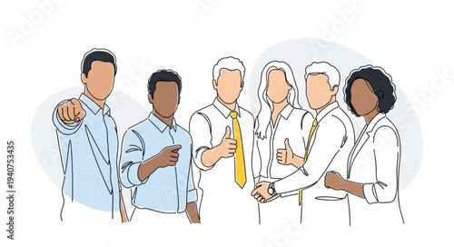 Diverse group of professionals standing together in a meeting.