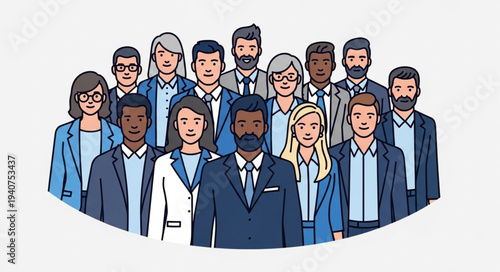 Diverse group of professionals standing together in a meeting.