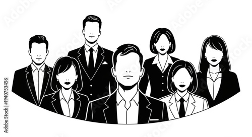 Diverse group of professionals standing together in a unified team.