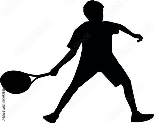 a boy playing tennis, silhouette vector