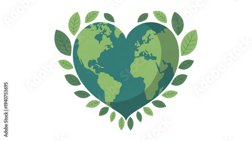 Eco friendly heart shaped earth with leaves symbolizing love and care for the environment and sustainability