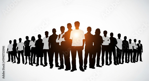 Diverse group of people standing together in silhouette.