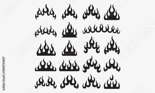 Fire borders. Cartoon flame frame. Hot flaming circle, blazing ignite edges square, fire trail, heat burning rectangle