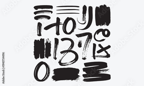 Brush hand drawn elements. Sketch painted abstract objects. Chalk doodle drawing symbols. Grunge shapes and figures. Markers texture. Brush drawn lines