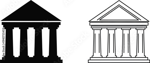 Ancient greek architecture columns facade isolated on transparent background, Vector