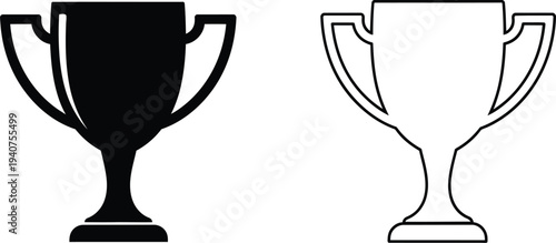 Trophy cup awards black and white illustration isolated on transparent background, Vector