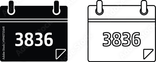 Calendar icons with date 3836 isolated on transparent background, Vector