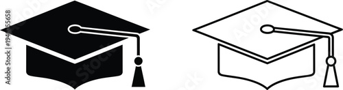 Graduation cap icons isolated on transparent background, Vector