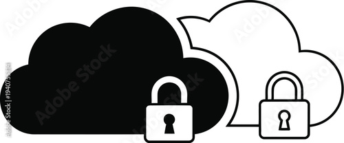 Cloud security locks isolated on transparent background, Vector