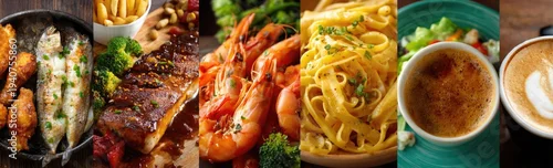 Obraz  z motywem Delicious Assortment of International Cuisine and Beverages.