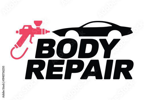 Automobile body repair logo with paint spray.
