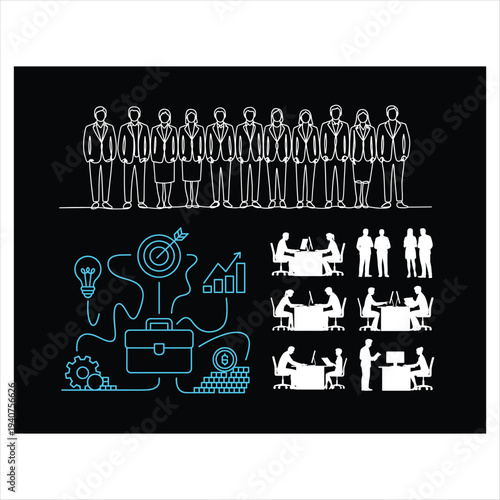 Group of business people with office and brainstorming