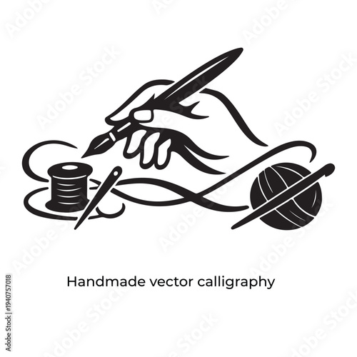 Hand Sewing and Knitting Tools Silhouette Vector Illustration