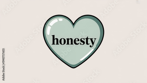 Heart icon with honesty text green glossy heart shape symbolizing truthfulness and sincerity in a simple design