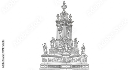 Detailed illustration of a grand historical monument with statues.