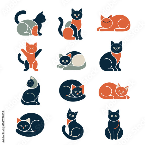Cute cat vector illustration isolated on white background. Minimalist funny kitten character design for pet lovers.