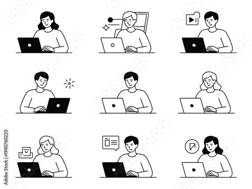 A group of people working on laptops in a collaborative and productive environment