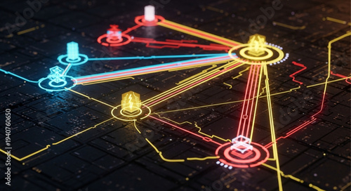 Digital Network Connections Glowing Abstract Technology Concept.