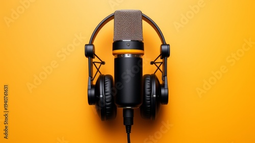 Wallpaper Mural Professional Microphone and Headphones on Vibrant Orange Background with Copy Space Torontodigital.ca