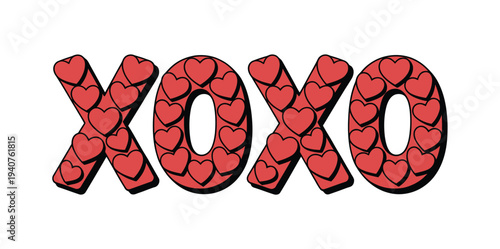 A playful illustration of the term XOXO, symbolizing love and affection, on a white background.