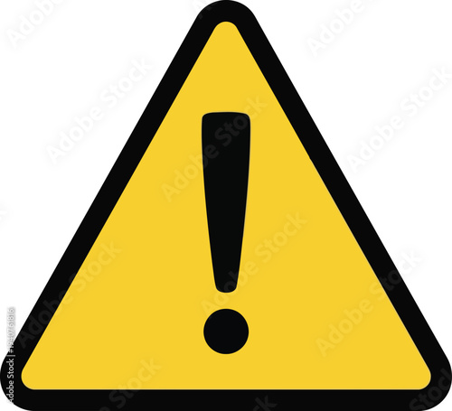 Warning symbol depicted as a yellow triangle with an exclamation mark inside. Vector