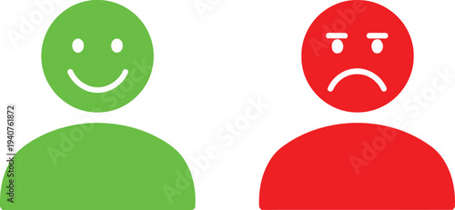 Contrasting emotions depicted through simple colored faces with smiley and frowny expressions Vector