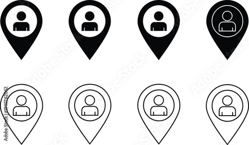 Icon set of location markers with user and restricted access symbols Vector