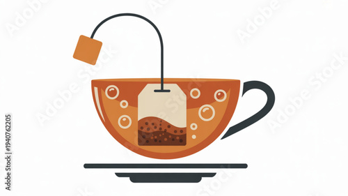 Warm tea in a cup with a tea bag on a saucer isolated on white background perfect for beverage or relaxation concepts