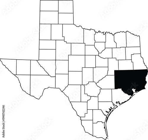 Geographical map of texas highlighting a specific southeastern region in black Vector