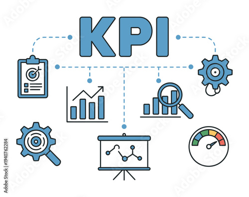 A graphic illustration of key performance indicators and business metrics for data analysis and strategy planning.