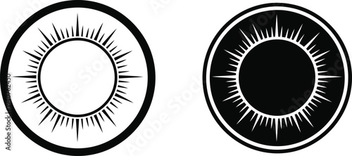 Two contrasting circular designs with radial lines and contrasting centers Vector