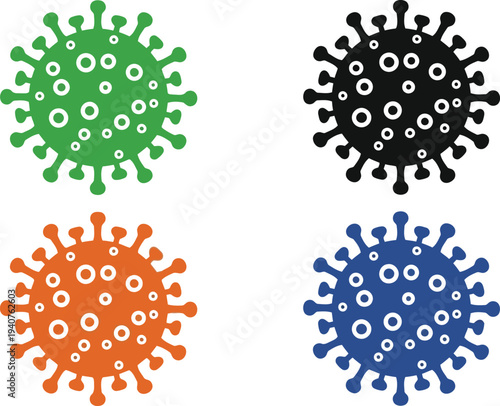 Colorful illustrations of virus particles resembling coronavirus shapes Vector