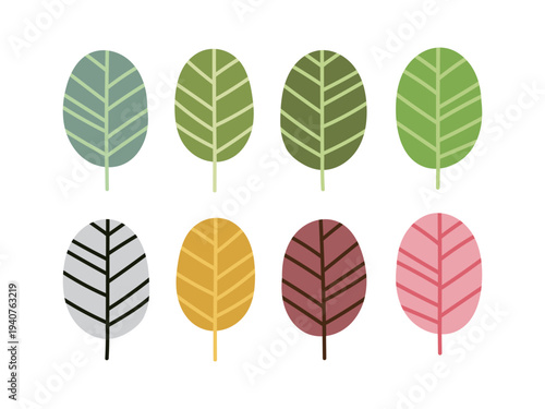 カラフルな葉・木イラストセット シンプルな自然素材