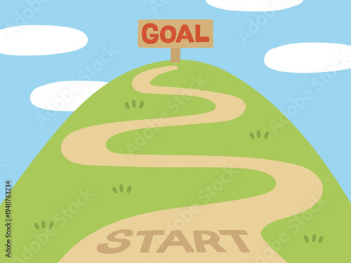 山道を使ったスタートからゴールへ続く道 目標達成コンセプトイラスト