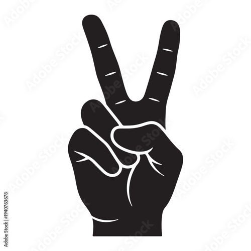 A hand making a peace sign with two fingers raised in a gesture of harmony silhouette