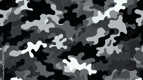 Military camouflage seamless pattern design featuring abstract shapes for tactical concealment