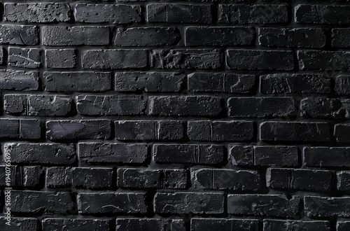 Photo of Old brick wall painted in black color. Background texture for backdrops or mapping