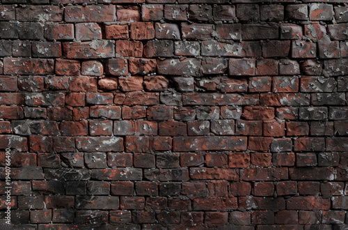 Photo of Old cracked red brick wall from industrial area. Background texture for backdrops or mapping