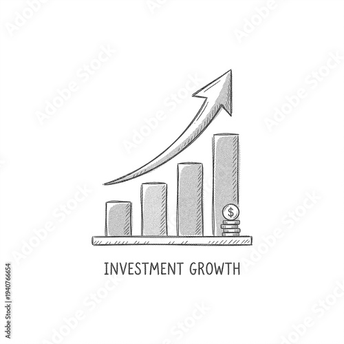 Business graph with an arrow. Investment Growth (arrow + chart)