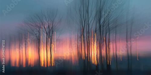 Beautiful sunset over the mountains reflecting on the water of a lake and river under an orange sky with clouds and silhouettes of forest trees