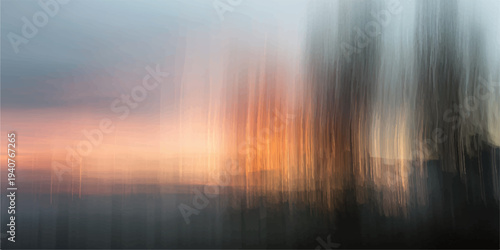 Beautiful abstract landscape of a red and yellow sunset in the mountain fog with light reflecting on the water at morning sunrise