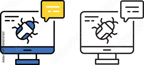 Bug on Screen: A visual metaphor for software glitches and digital issues, a digital illustration depicting a computer monitor with a bug icon.