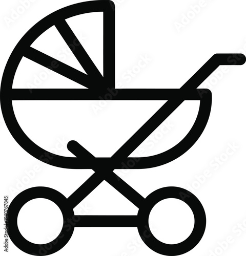 Baby stroller coloring page for kids with simple black lines